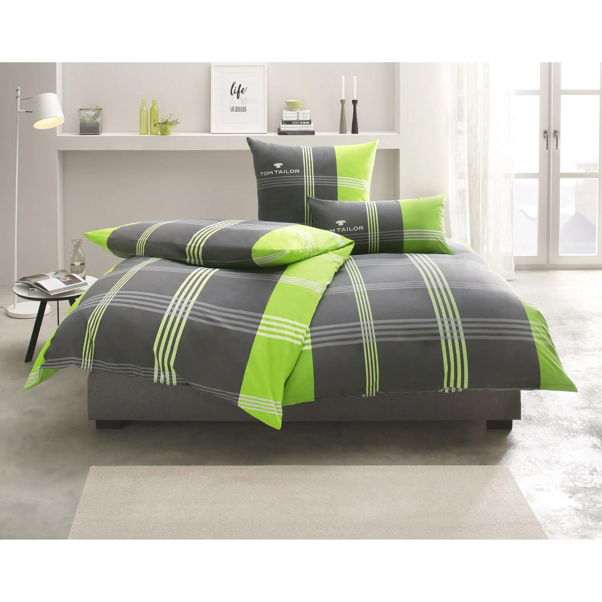 

Постельное белье TOM TAILOR HOME «Оле в размере. 135х200 или 155х220 см", постельное белье в клетку из хлопка, на молнии, зеленый/антрацит