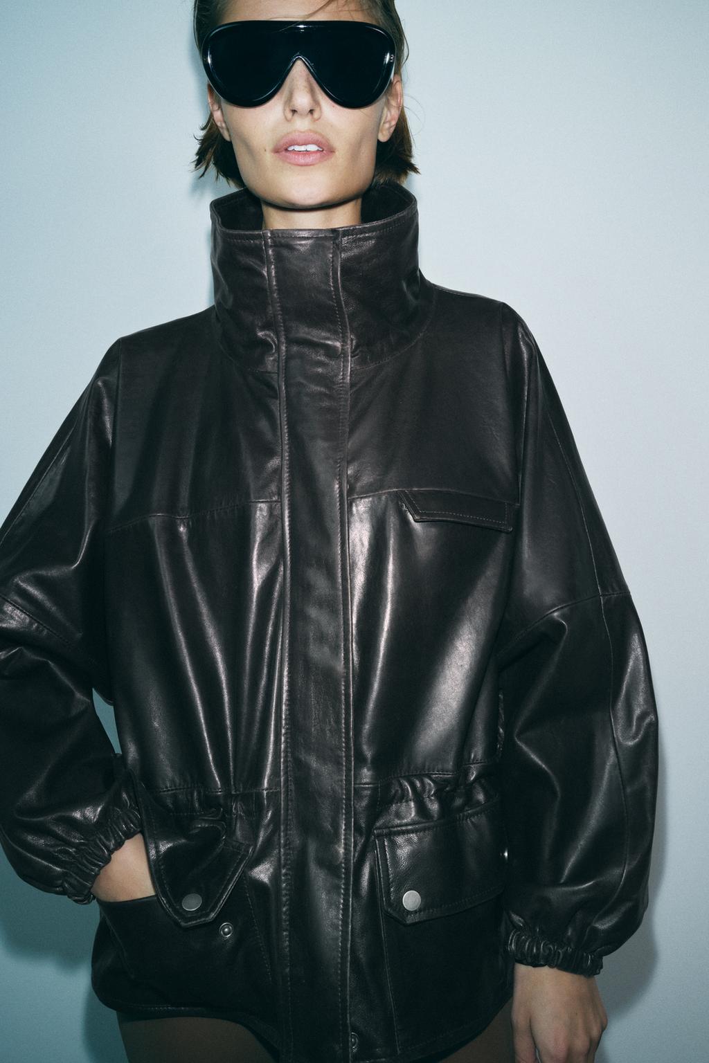 

Куртка из 100% натуральной кожи zw collection ZARA, темно-коричневый