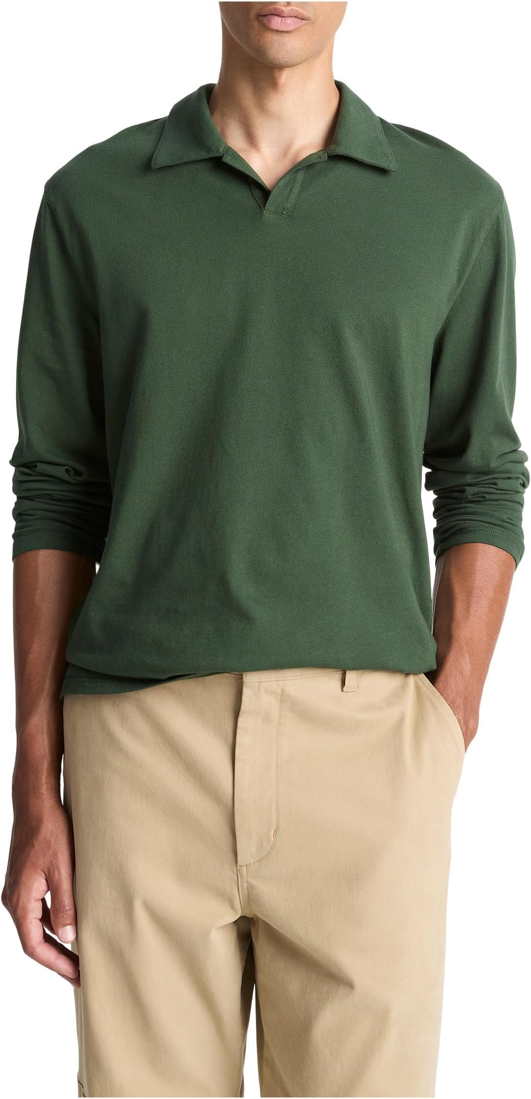 

Лонгслив Vince Garment Dye Long Sleeve Johnny Collar, цвет Washed Dark Leaf