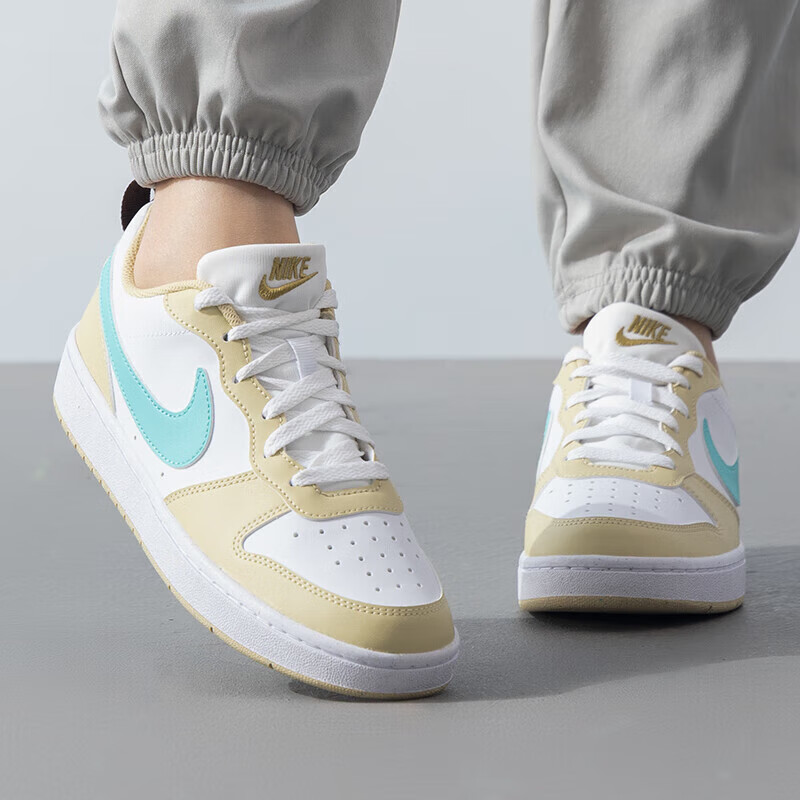 Nike Court Borough COURT BORO Противоскользящие износостойкие низкие детские скейтбординговые кроссовки Желтый Белый — фото 4