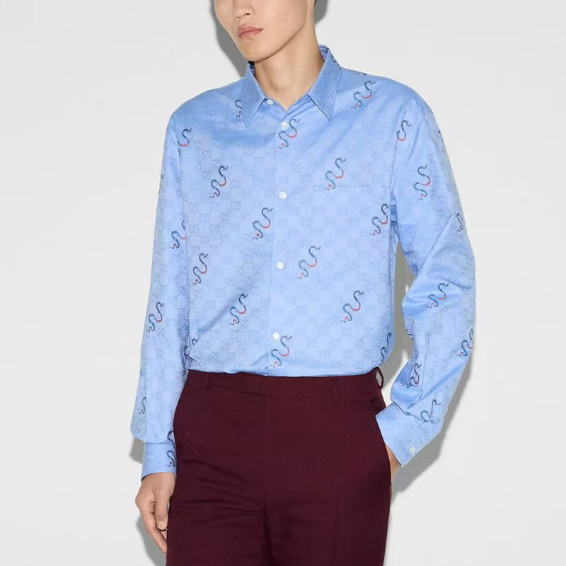 GUCCI Рубашка мужская Blue Pointed Collar Moderate Others — фото 4