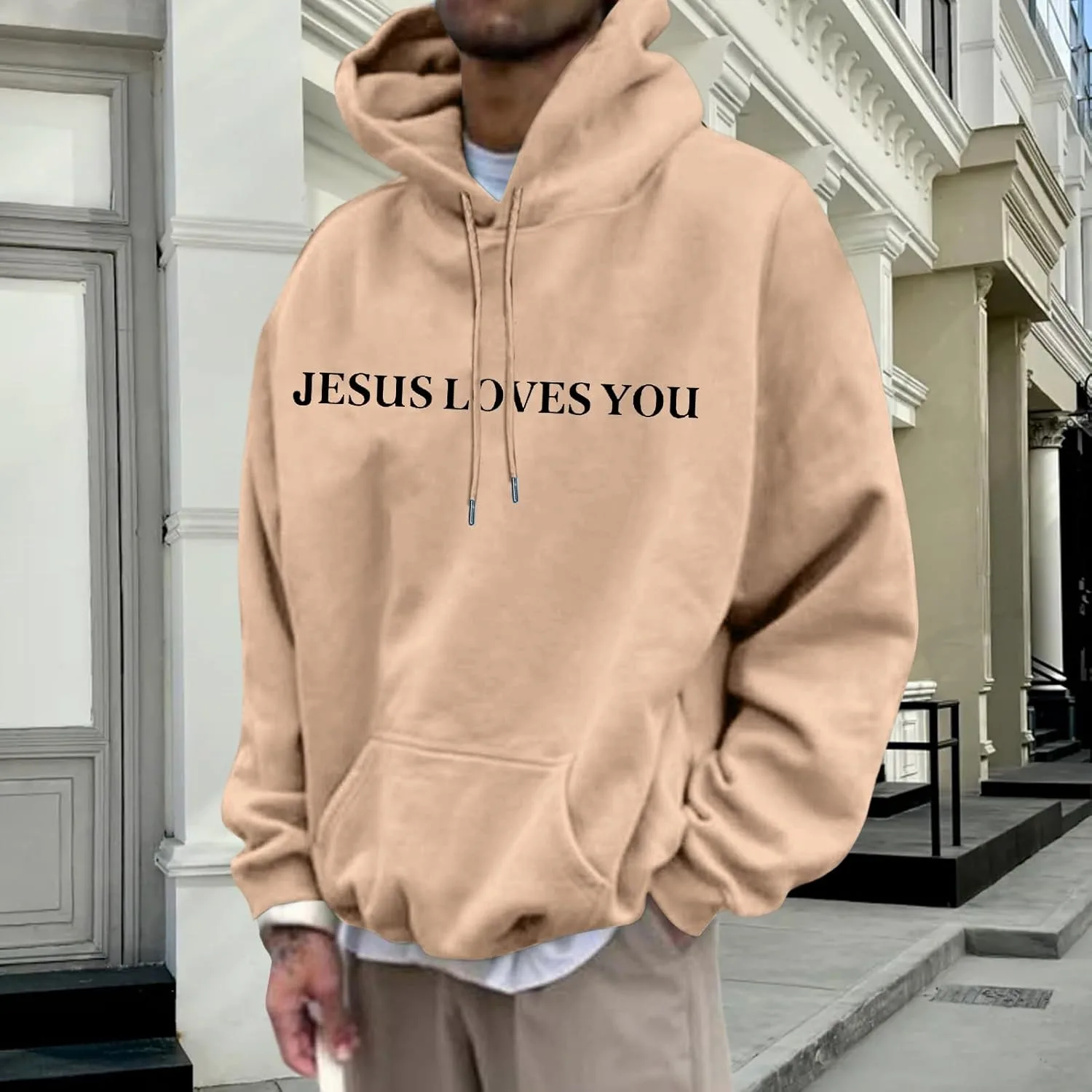 Толстовка Christian Hoodie Men Jesus Loves You, свободный крой, с карманом — фото 2
