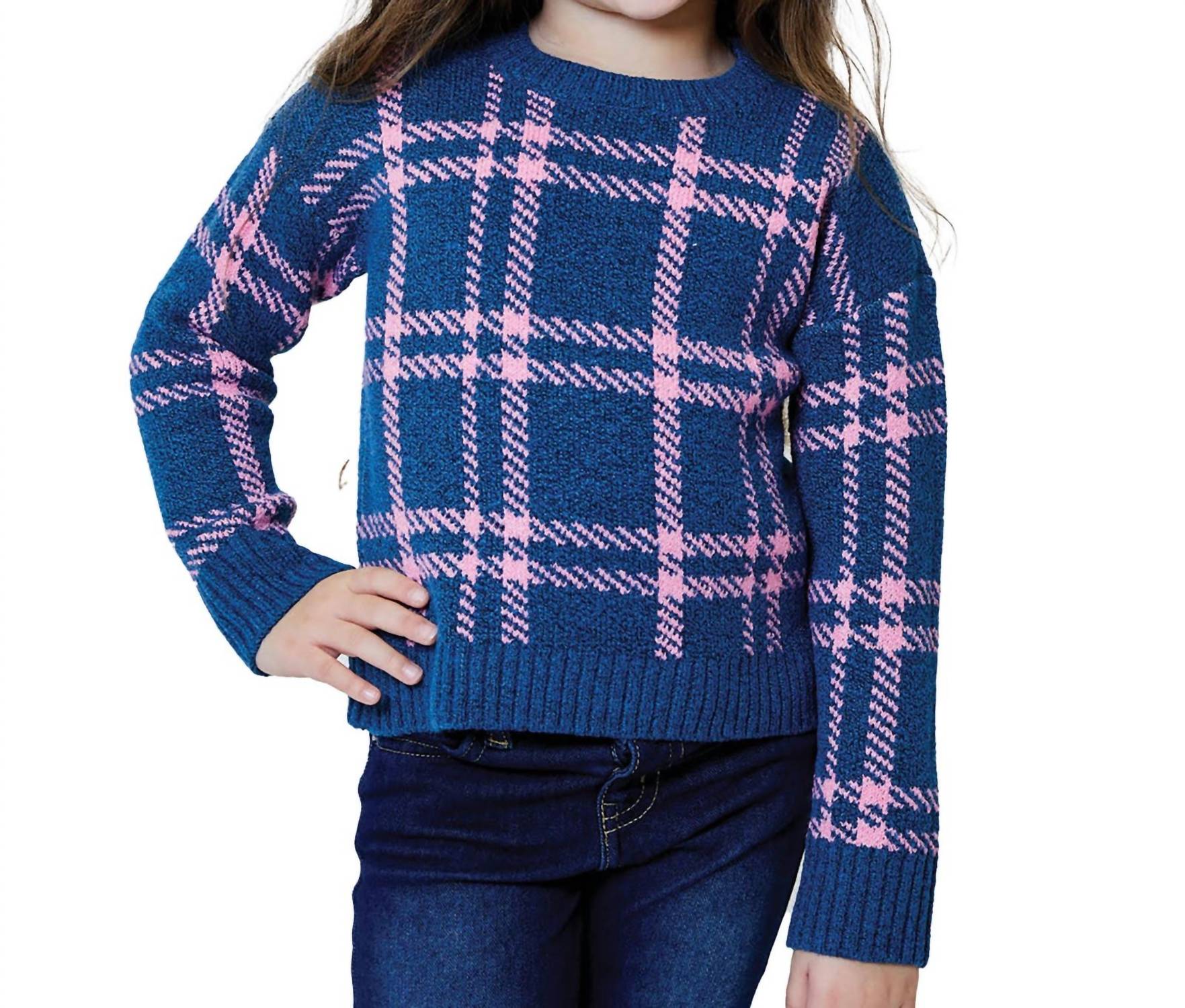 

Детский клетчатый свитер для девочек в сине-розовом цвете Design History