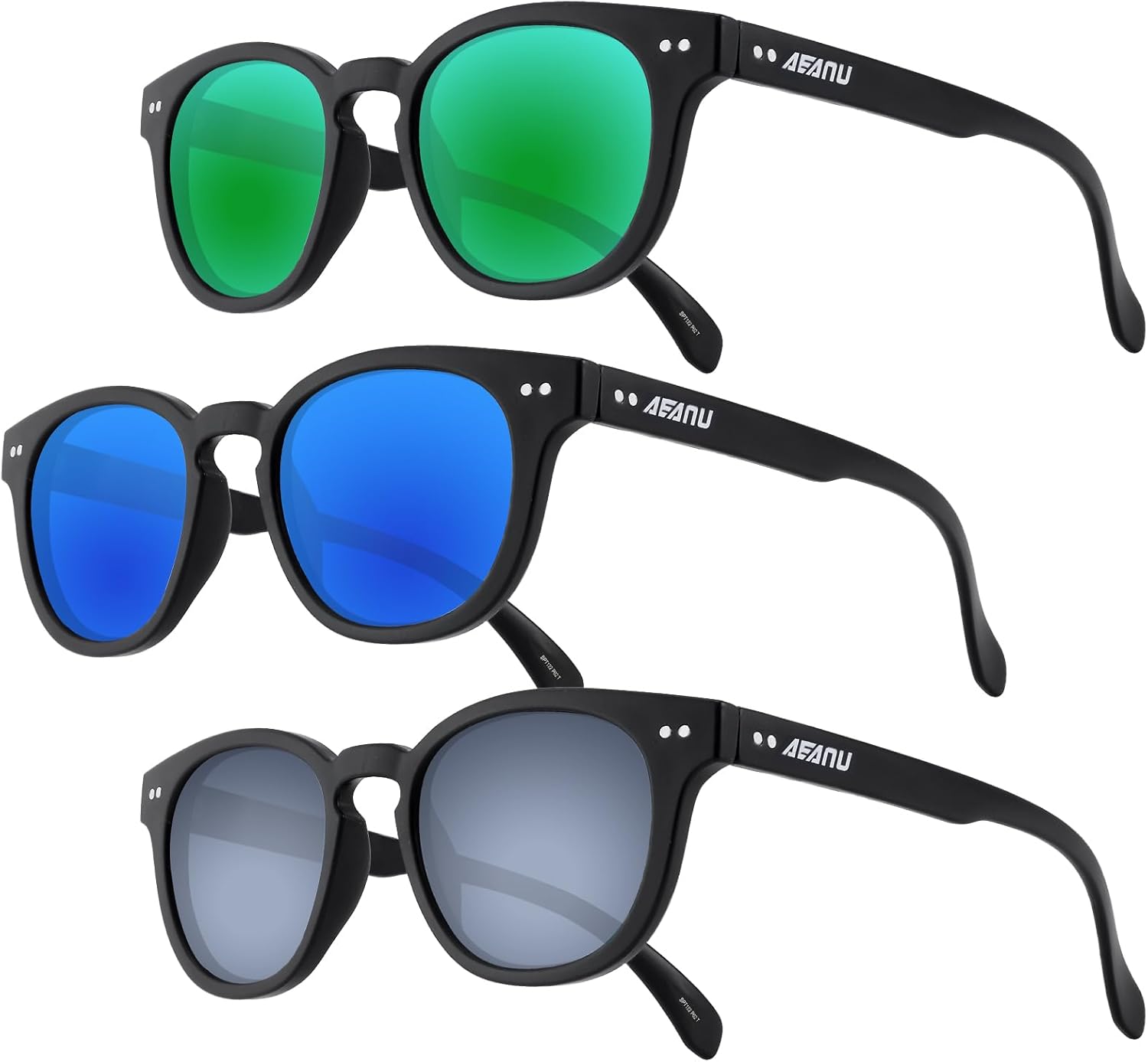 

Поляризованные солнцезащитные очки для подростков – линзы UV400 с цветным зеркальным покрытием, матовая круглая оправа, для маленьких лиц – для велоспорта и активного отдыха AEANU, 3pack - Green/Blue/Silver