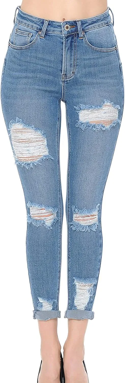 

WAX JEAN Women's 'Butt I Love You' Push-Up High Rise Destructed Capri в Heritage Denim