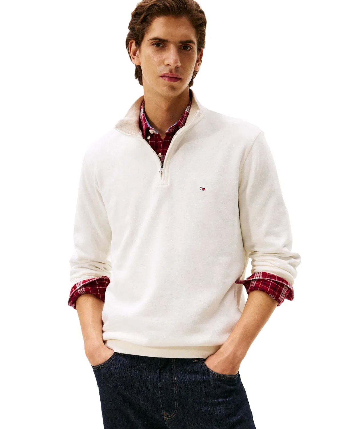 Пуловер с 1/4-застежкой Tommy Hilfiger белый