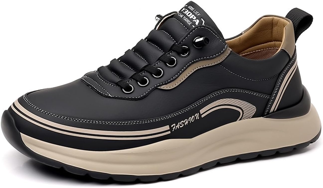 

Мужские ретро-кроссовки на платформе с эластичной вставкой, из искусственной кожи, для повседневной носки Lanverth, черный