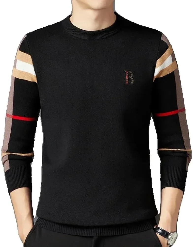 

Мужской свитер на осень и зиму, мягкий и теплый, в полоску и клетку, круглый вырез MIGAOQ