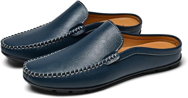 

Мужские слипоны из натуральной кожи, тапочки мюли с перфорацией, дышащие, без задника, домашние шлепанцы, повседневные мокасины, полуботинки Igzbibg, синий