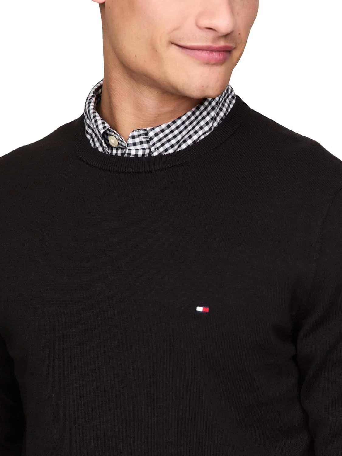 Tommy Hilfiger мужской хлопковый однотонный свитер с круглым вырезом, легкий пуловер, также доступен в размерах Big & Tall, черный — фото 2