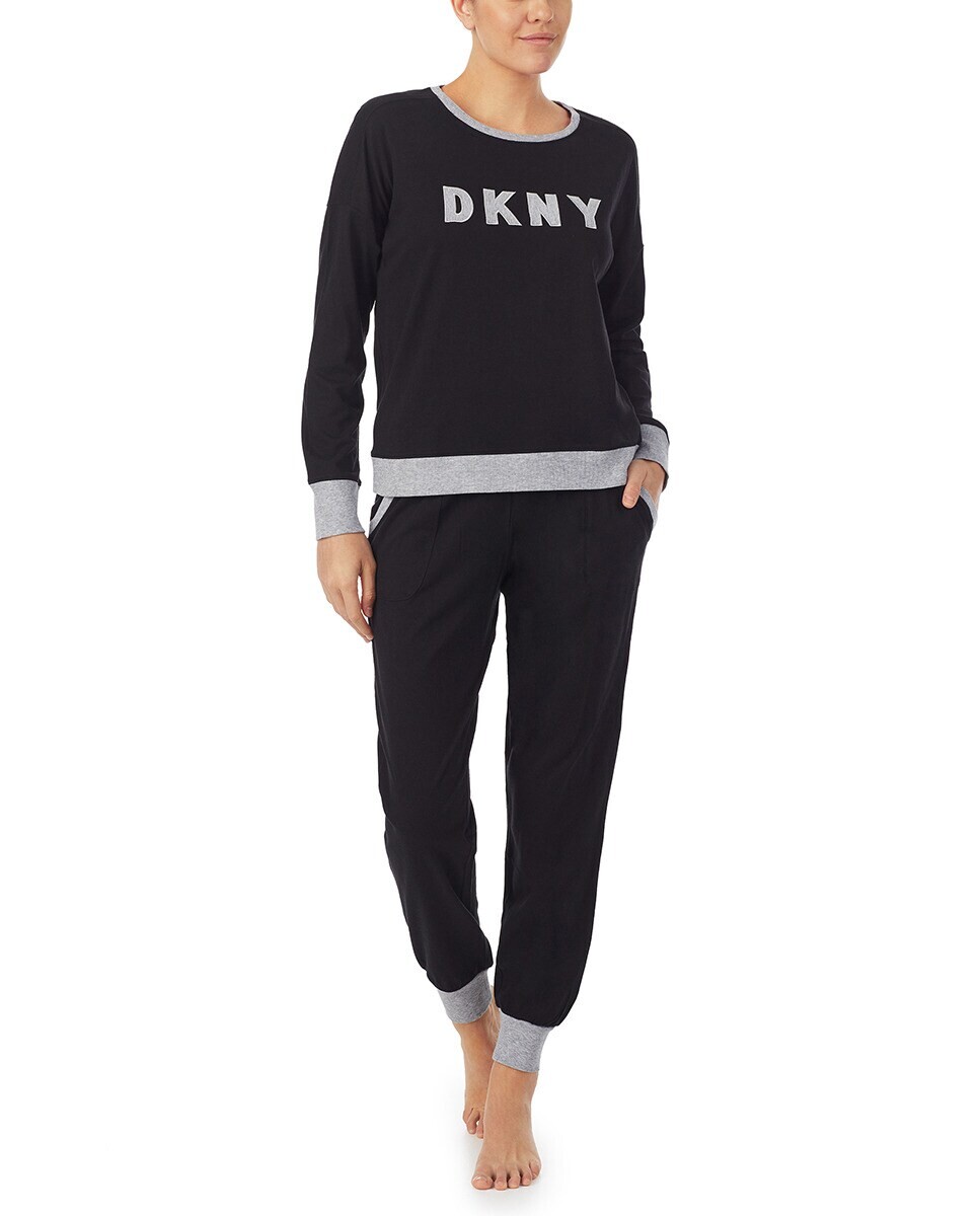 

Женская комплектная пижама с длинными рукавами и длинными брюками LOGO DKNY DKNY, черный