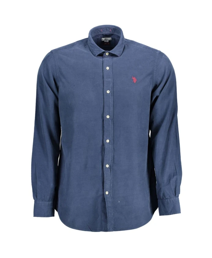 

Мужская рубашка из синего хлопка, приталенный крой. U.S. Polo Assn., синий