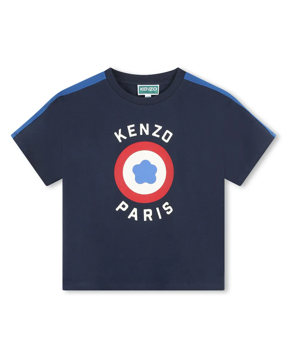 

Детская футболка из 100% хлопка с рисунком спереди Kenzo Kids, темно-синий