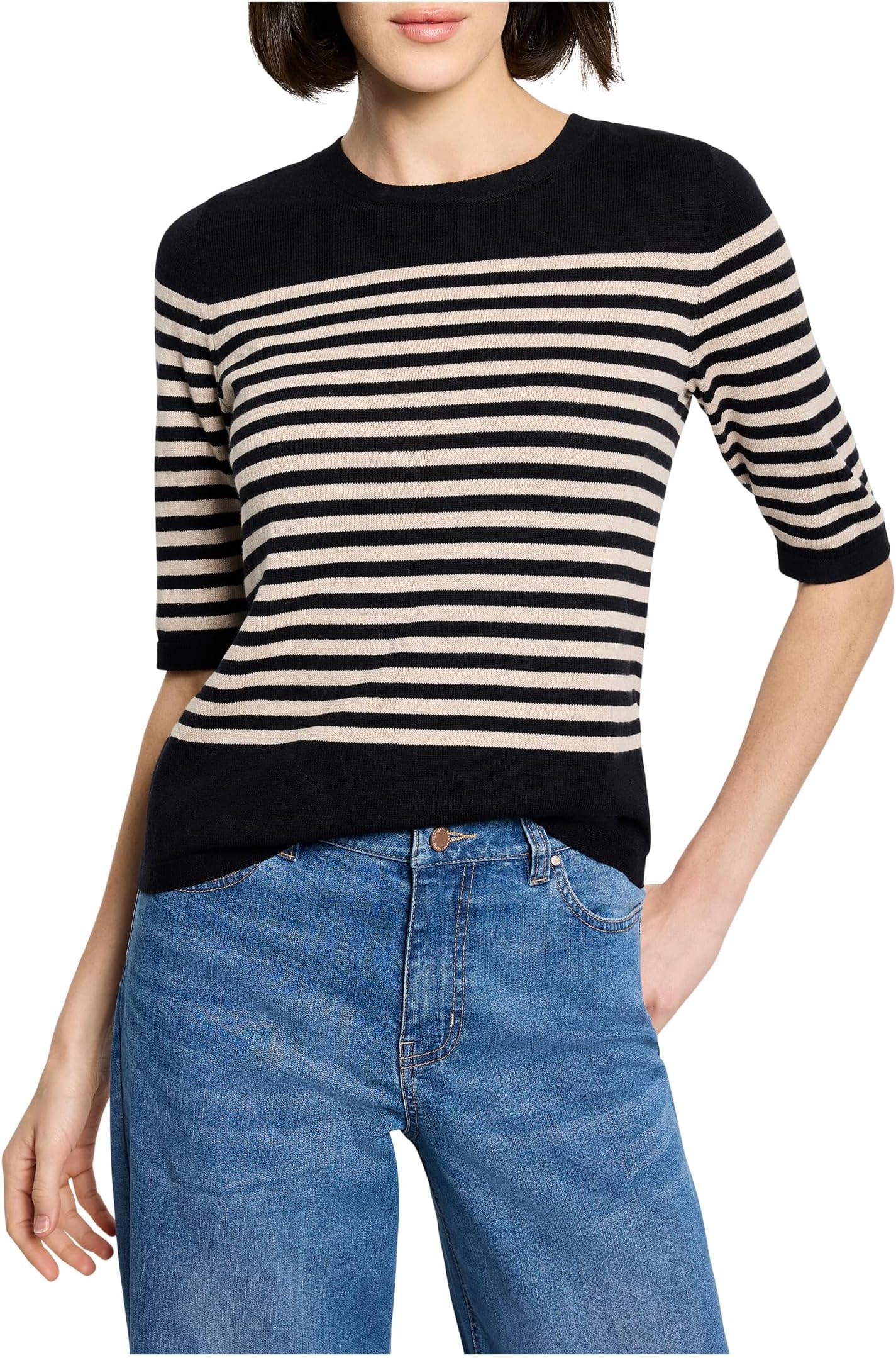 

Свитер NIC+ZOE Stripe Pure Cotton Sweater Tee, цвет Black Multi