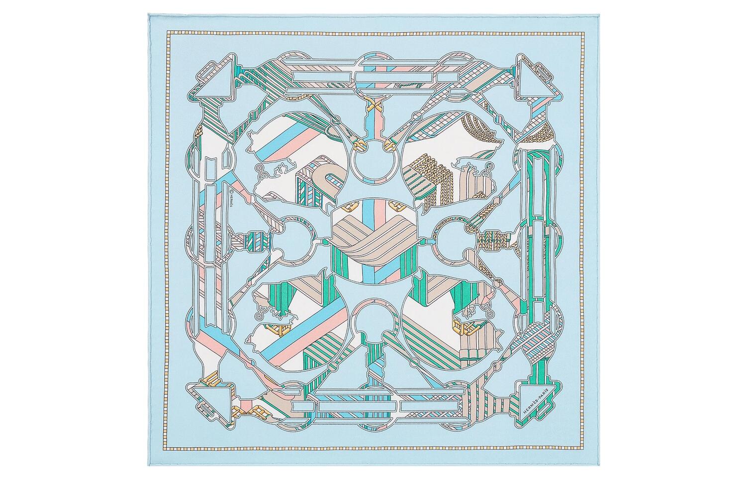 

Шёлковый платок женский небесно-голубой/мятно-зелёный HERMES