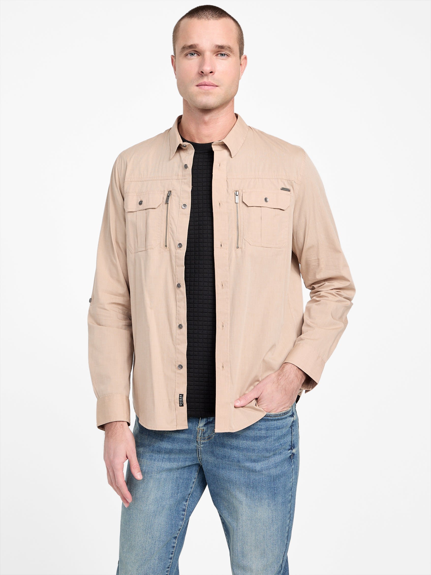 

Рубашка Larry с карманом на молнии Guess Factory, цвет toasted taupe
