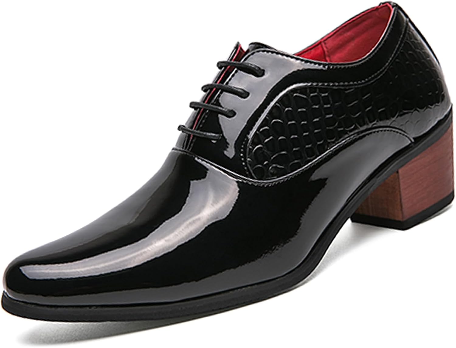 

Мужские кожаные дерби оксфорды с заостренным носком, шнуровкой, низким верхом и толстым высоким каблуком, деловая и свадебная обувь Generic, черный