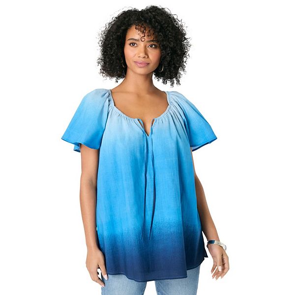 

Блузка с вышивкой и рюшами для женщин plus size Roaman'S, Blue Ombre