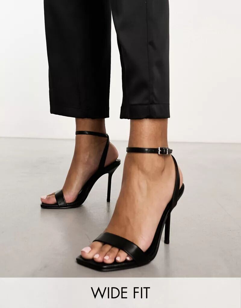 Черные изящные босоножки широкого кроя из полиуретана на каблуке ASOS Wide Fit Nali