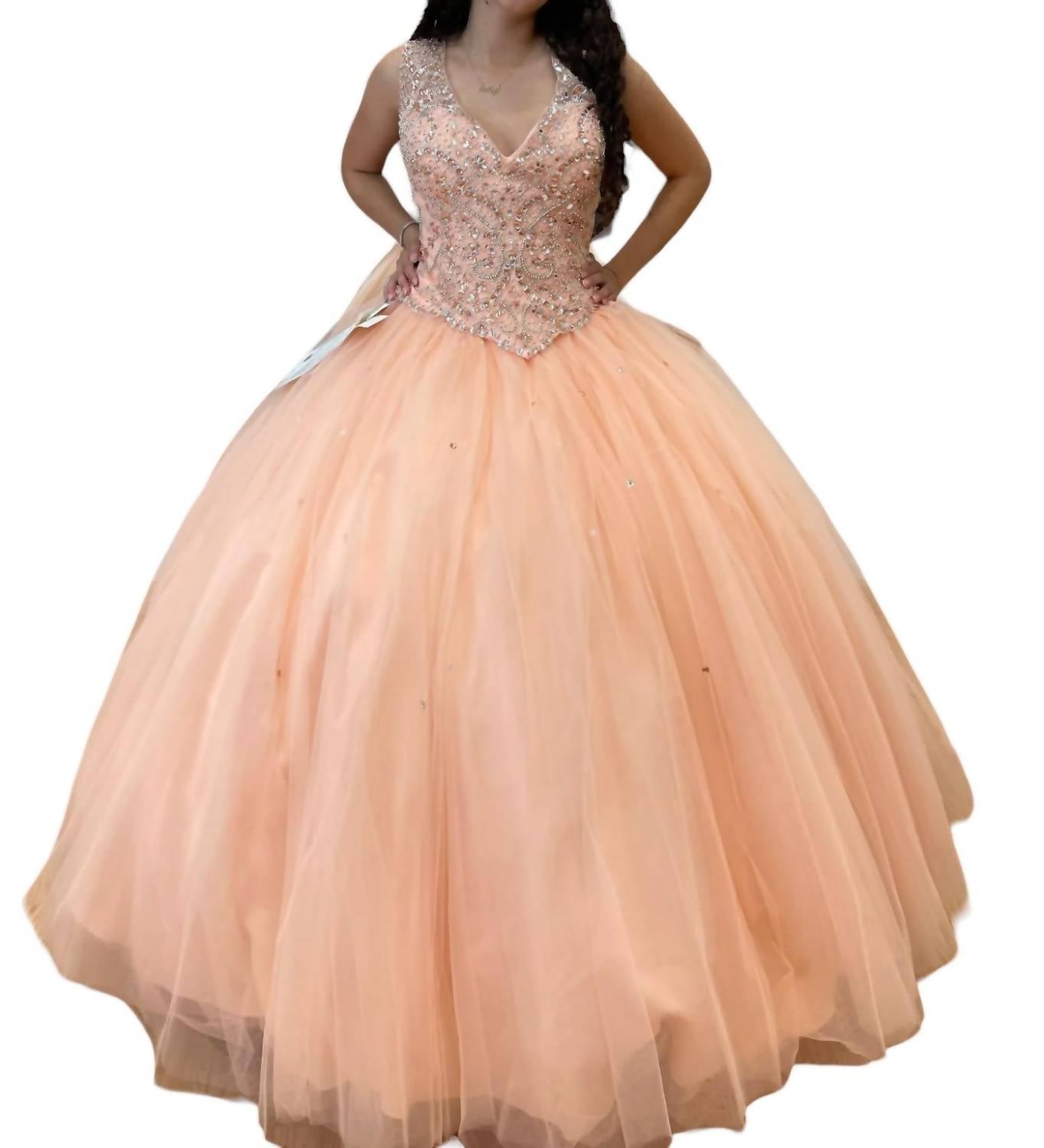 Персиковое платье Quinceañera с V-образным вырезом Mary's Bridal — фото 3