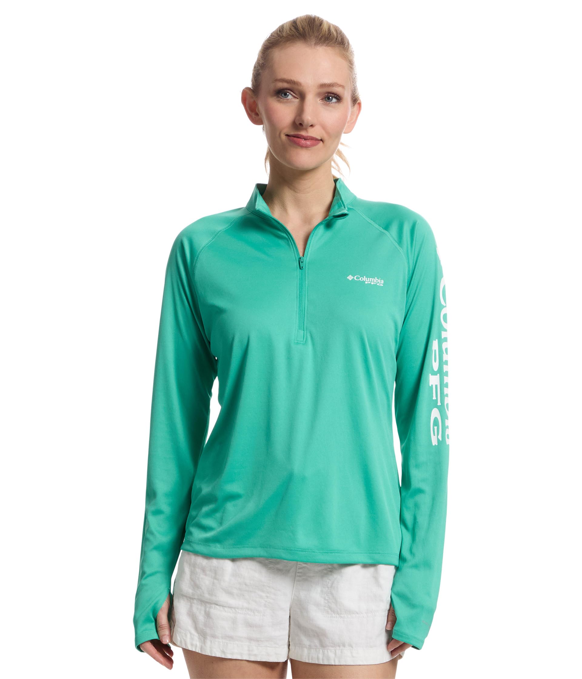 

Футболка Columbia Tidal Tee 1/4 Zip, Glaze Green/White LogoSee Less