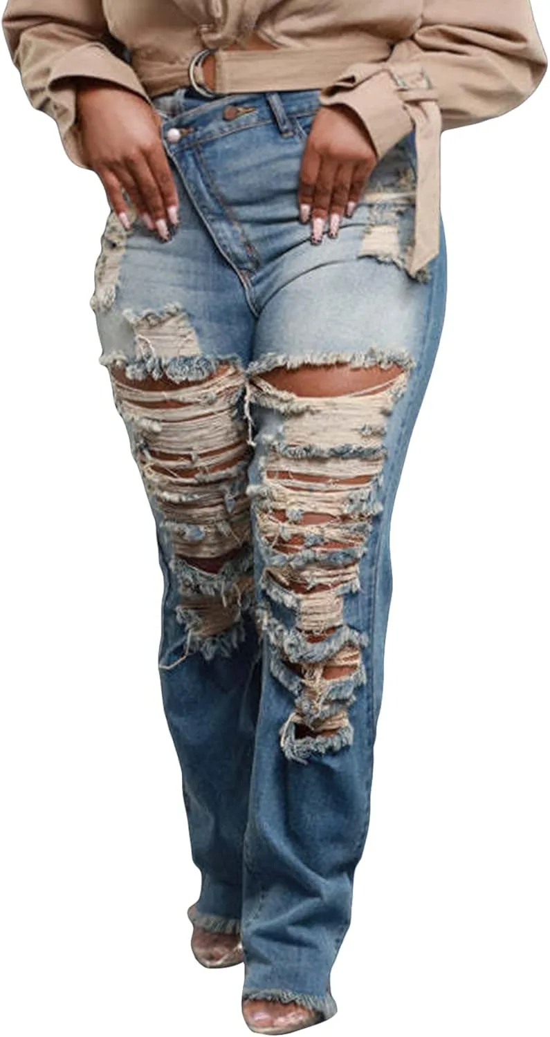 

Женские джинсы Skinny с потертостями High Waisted Straight Leg Stretchy Kwunbwa