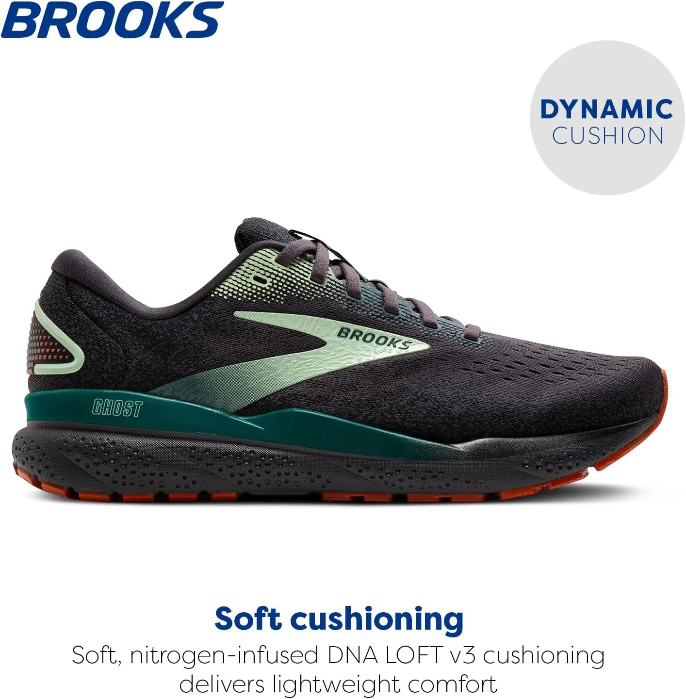 Мужские кроссовки Brooks Ghost 16, Blackened Pearl June Bug Green — фото 2