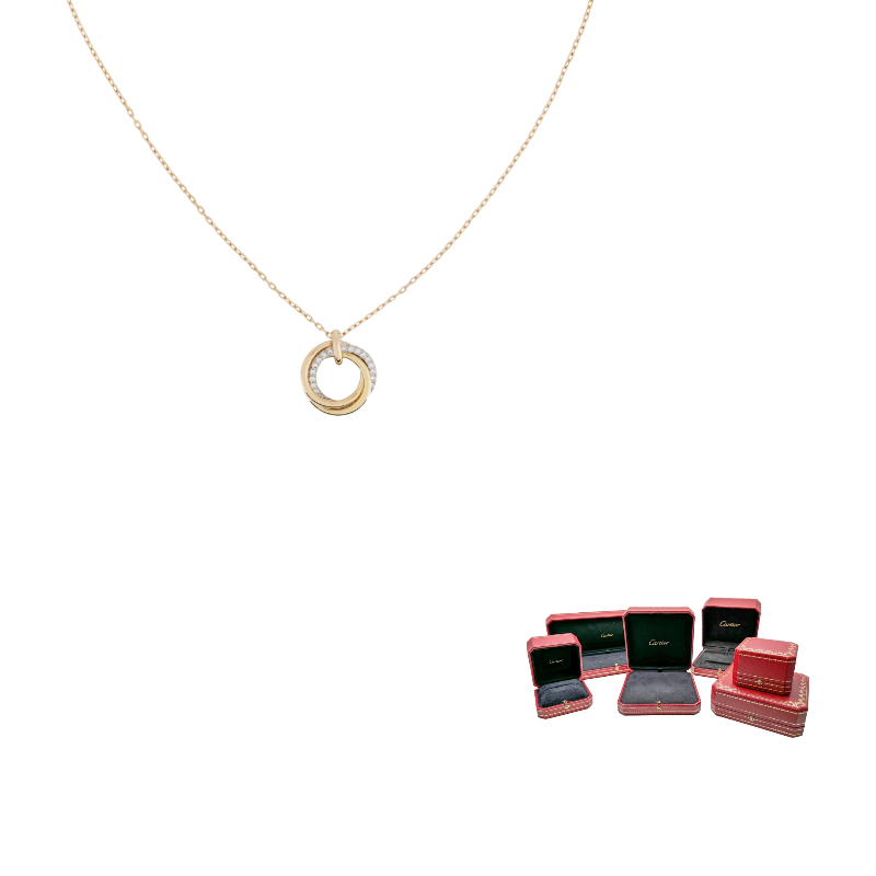 

Cartier 18K розовое белое и желтое золото ожерелье Trinity с бриллиантами