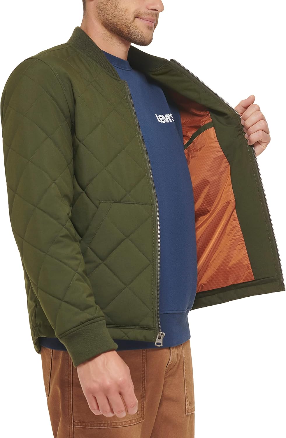 Мужская стеганая куртка-бомбер Levi's с открытым низом, Army Green — фото 4
