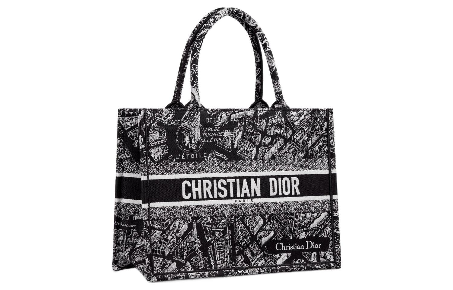 DIOR BookTote Embroidery Tote Bag, Shopping Bag, Handbag Medium Women's Black/White — фото 3