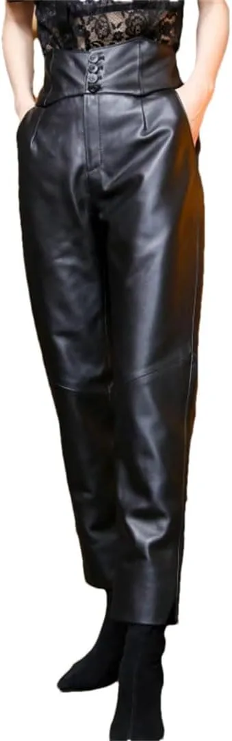 

Женские кожаные брюки до щиколотки, высокие с карманами