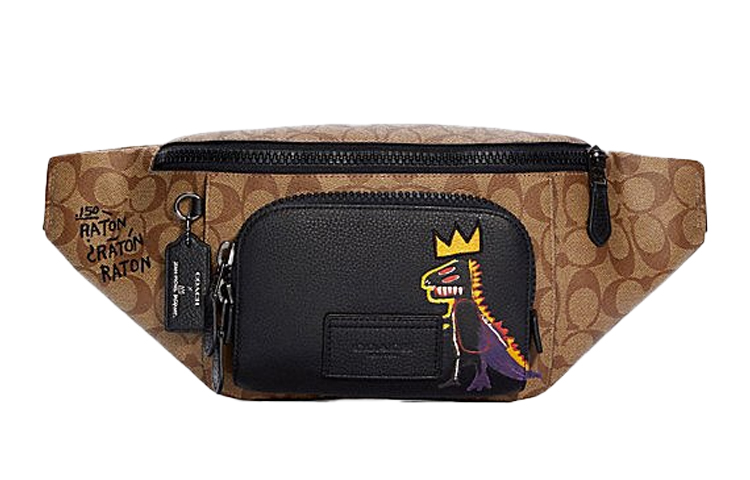 

COACH Сумка на пояс из холста и кожи в коллаборации с Жаном Мишелем Баския большая мужская коричневая и черная