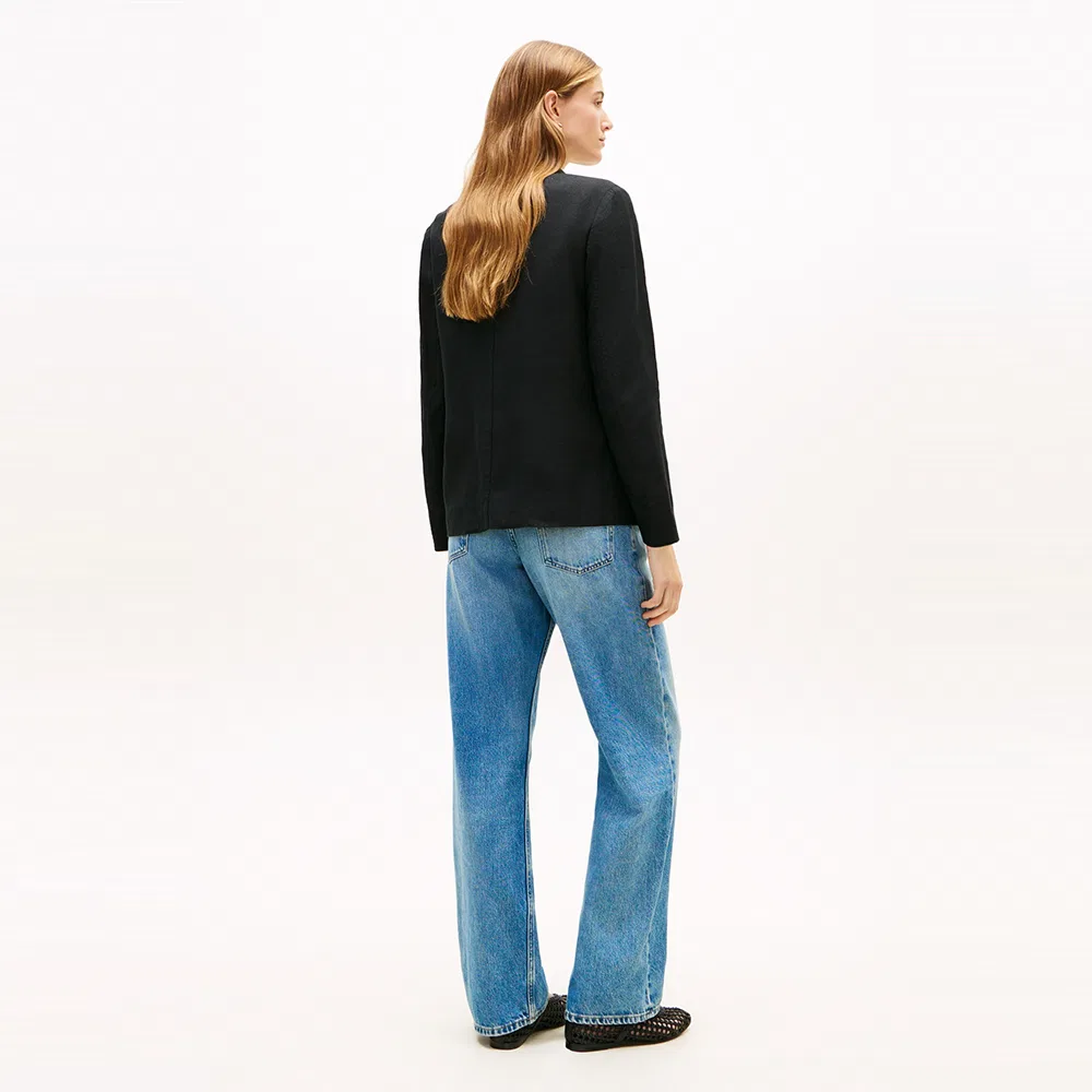 Женский однобортный жакет из поплина со смесью льна, чёрный, от Tommy Hilfiger Women — фото 3