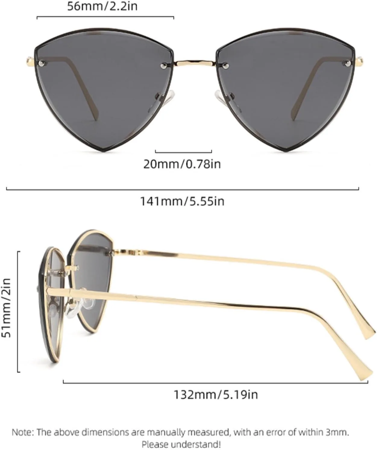 

Треугольные безрамочные металлические солнцезащитные очки, уличные очки с вогнутой формой, защита от УФ-излучения, модные, для мужчин и женщин TKKTLLT, Blue