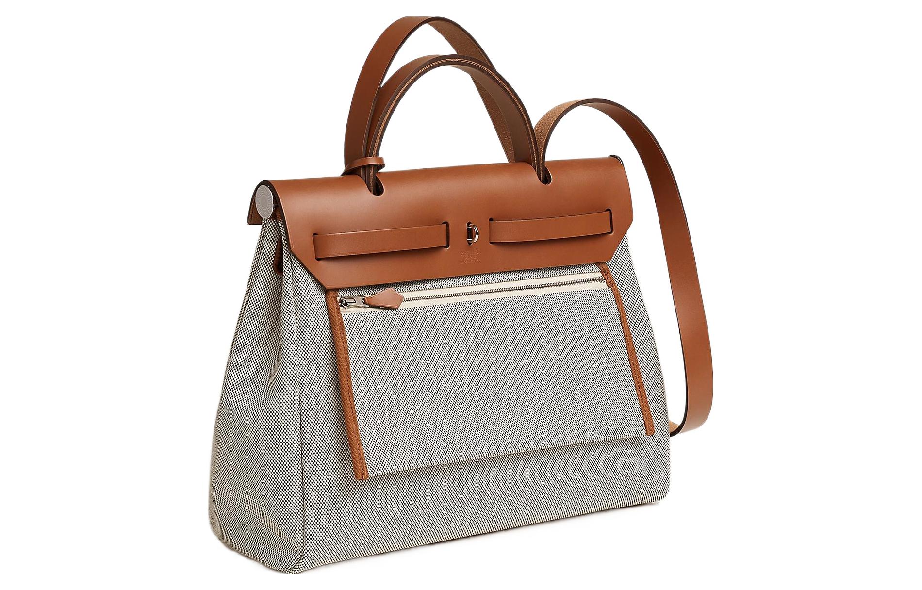 HERMES Сумка Herbag Zip Hunter Leather And H Canvas через плечо, кроссбоди, ручная 31 Unisex Brown/Gray — фото 3