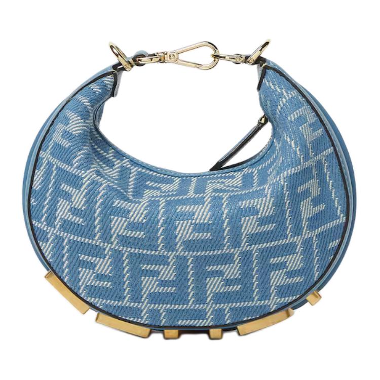 

FENDI Хлопковая сумка-полумесяц миниатюрная женская синяя через плечо