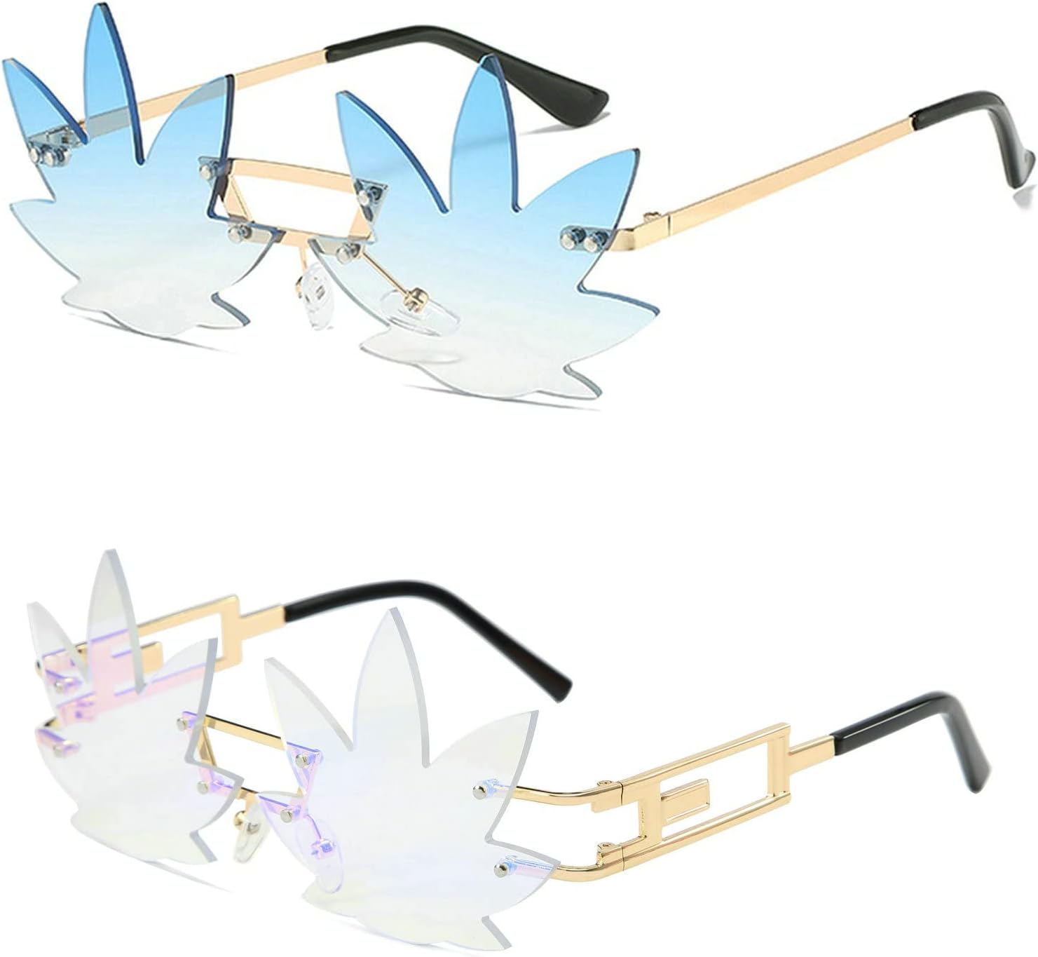 

Винтажные панк-солнцезащитные очки для мужчин и женщин, модные, 2020 год, разноцветные, без оправы, в форме листа (2 шт.: красные зеркальные + синие) Melrose, 2pcs Red Mirror+blue