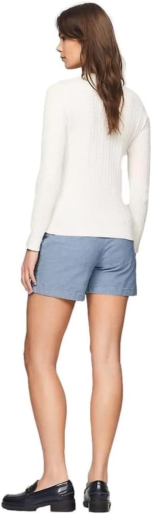 Коллекция женских свитеров Tommy Hilfiger Cable Kint с круглым вырезом и логотипом-флагом 2025 года, Milky Way — фото 4