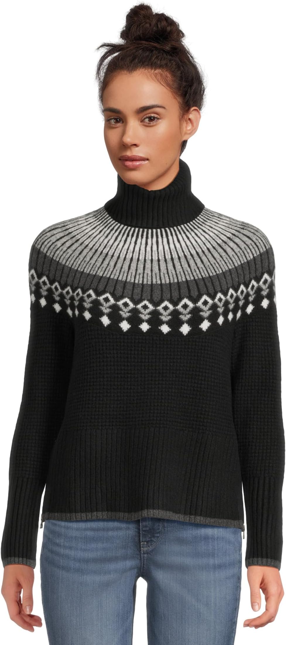 

Свитер L.L.Bean Women's Supersoft Waffle Sweater Turtleneck Fair Isle, Black Fair Isle