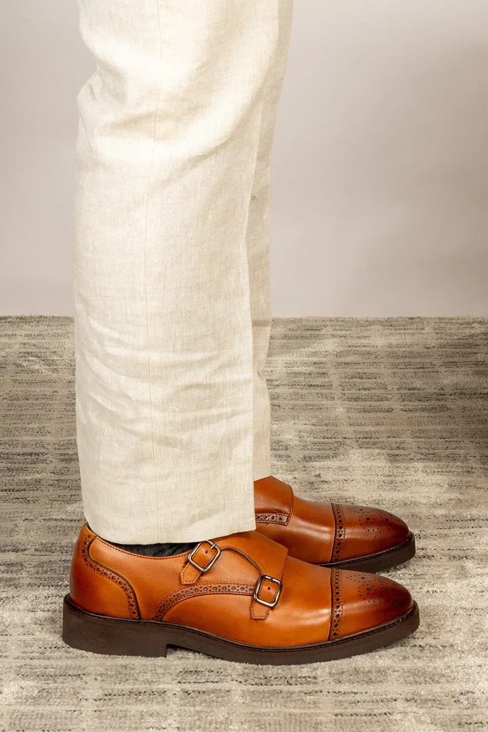 Туфли броги monk strap из кожи Shelby от Oswin Hyde, бежевый — фото 3