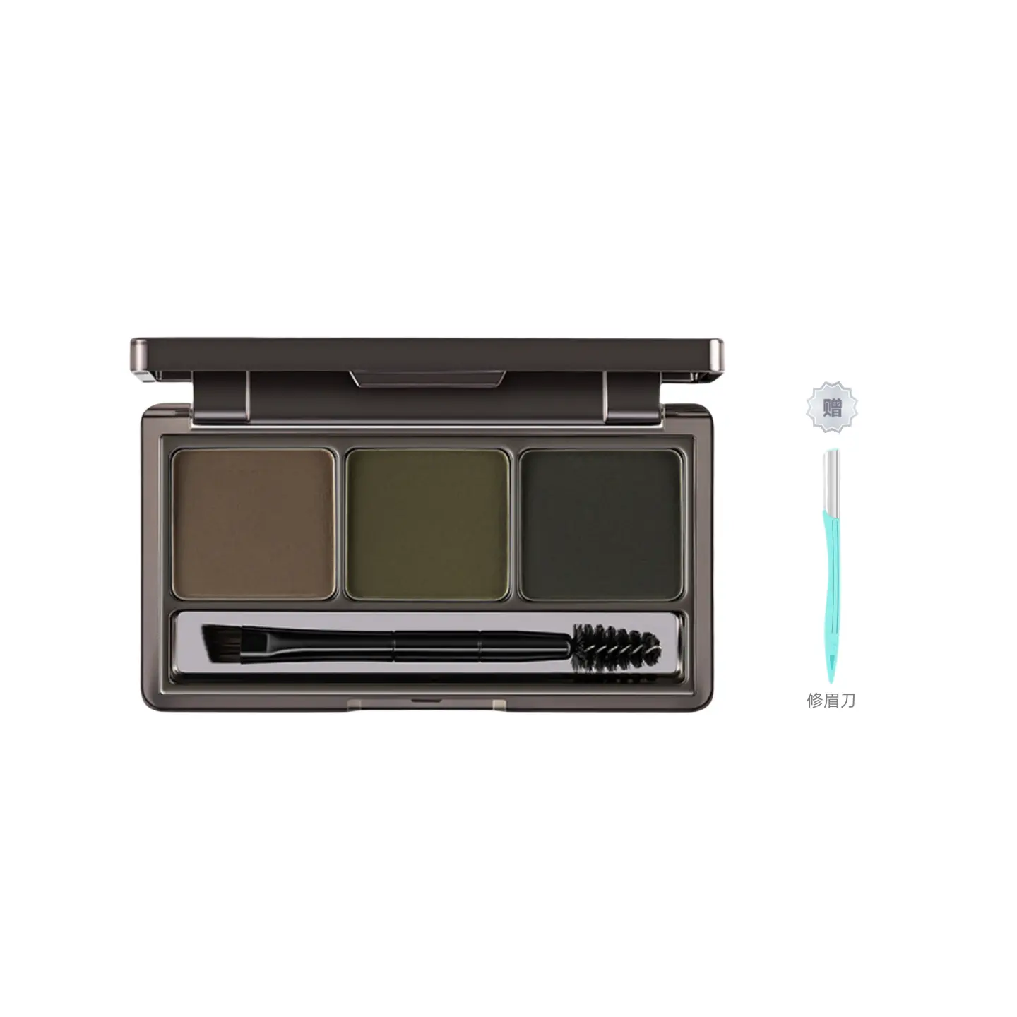 Палетка для бровей Spenny 3-color Eyebrow Powder #201 Коричневый горный камень, 6,3 г + подарок — фото 4