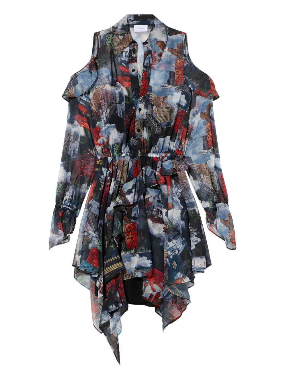 

Мини-платье World Paint Geo с оборками и асимметричным кроем Off-White, черный