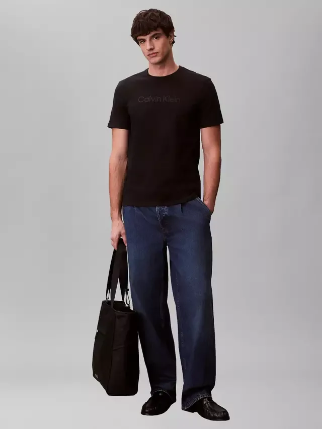 Хлопковая футболка с круглым вырезом, черная Calvin Klein