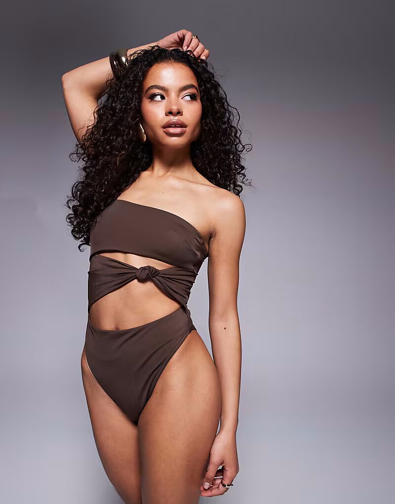 

Купальник-узел ASOS DESIGN Petite Nina шоколадно-коричневого цвета