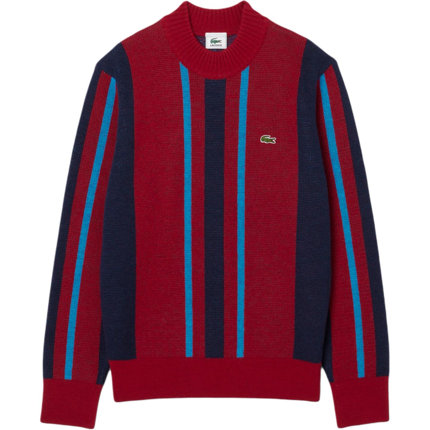 

Высокий воротник, полосатый свитер, мужской LACOSTE, красный/синий