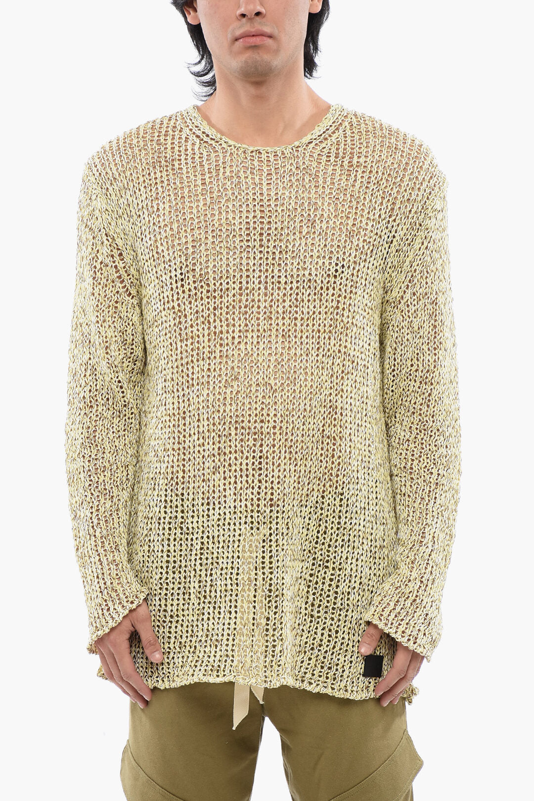 

Ажурный хлопковый свитер с круглым вырезом Jil Sander, желтый