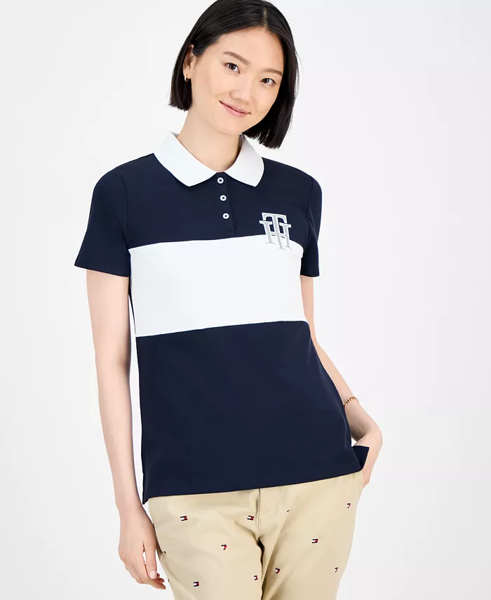

Женская рубашка-поло с короткими рукавами из лоскутного пике Tommy Hilfiger, синий