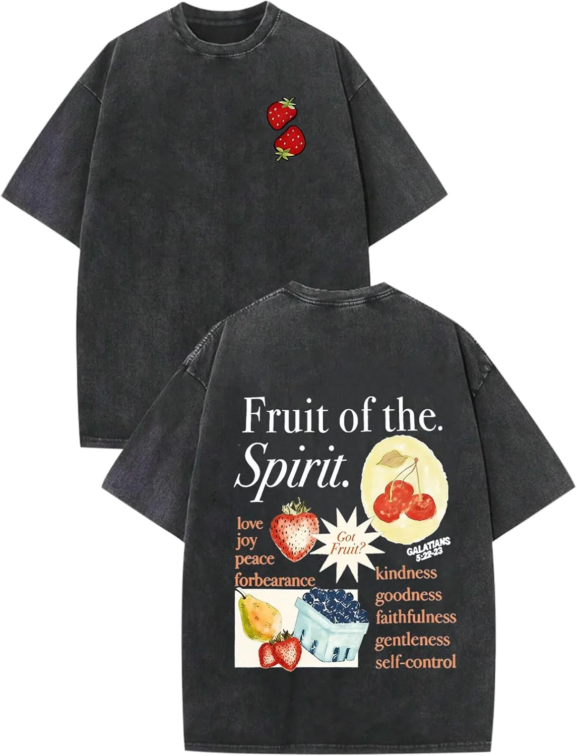 Футболка Christian Fruit of The Spirit Jesus Religious с эффектом acid wash Generic, черный