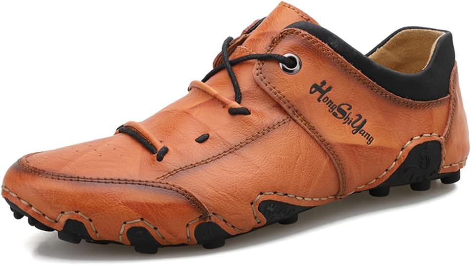 

Мужские повседневные кожаные лоферы с удобной посадкой, и прогулок, лодочные, с пряжкой, ручной работы, на плоской подошве, туфли мужские на щиколотку с ручной прострочкой, оксфорды для ходьбы, путешествий и активного отдыха Veslexth, коричневый