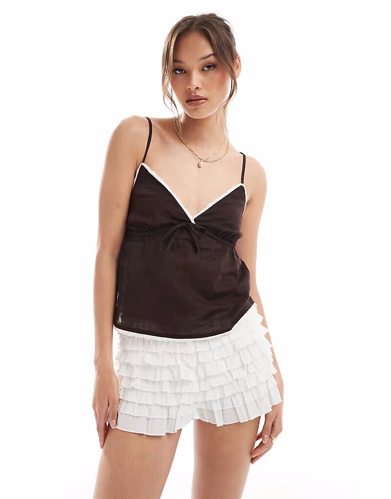 

Кружевная майка из хлопка на хлопке цвета темного дуба Cotton On